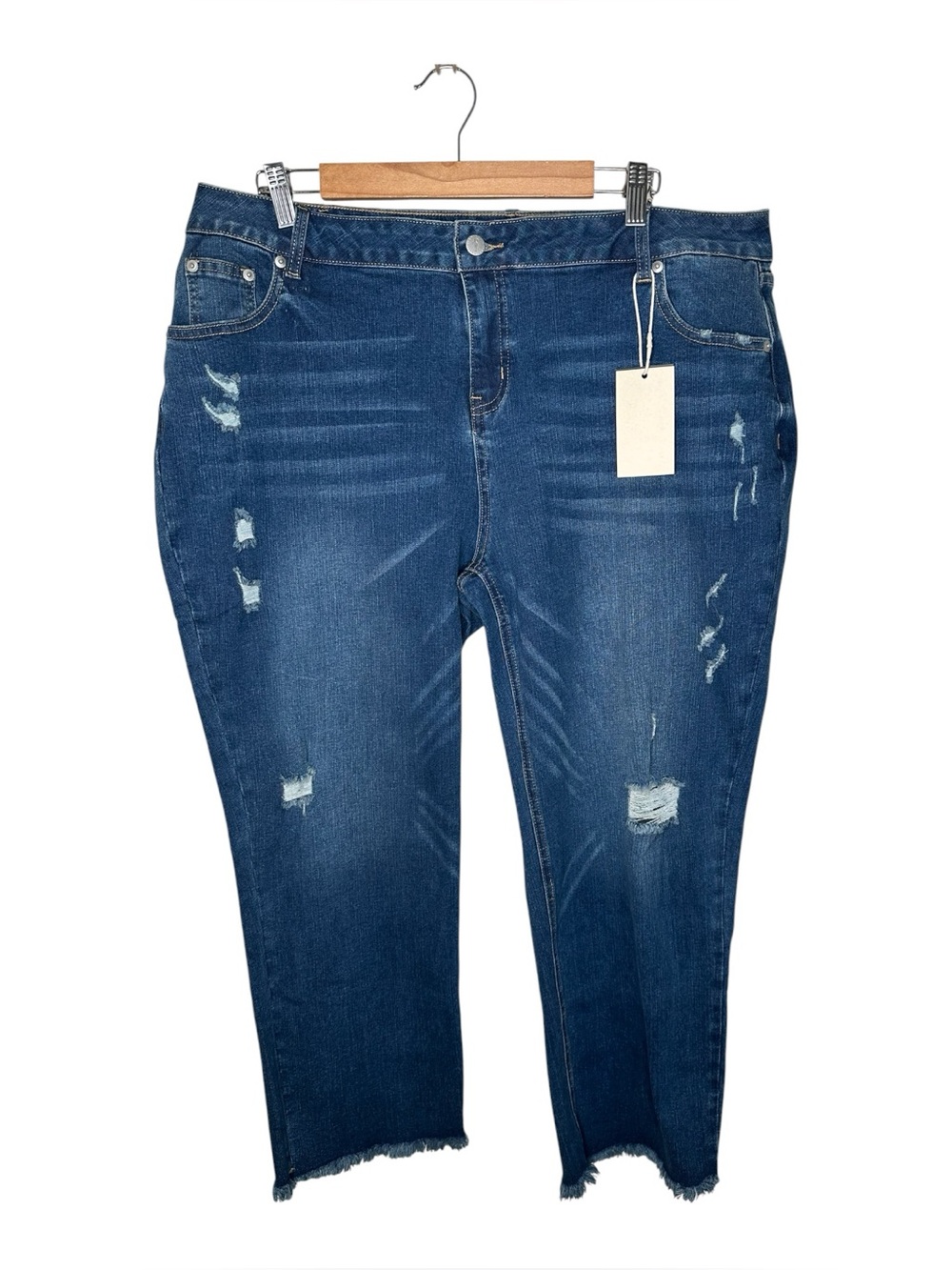 Flamingals Size 18 Stretch Jeans Distressed Raw Hems Blue Ankle Length New